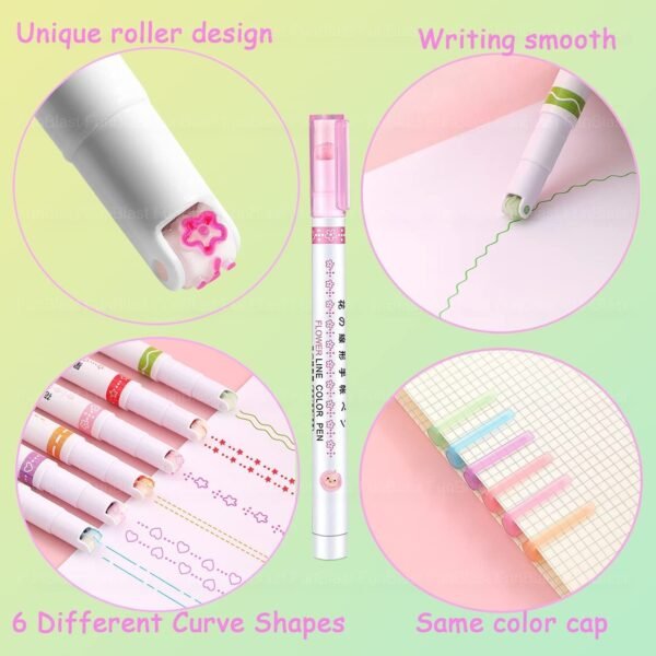Linear Color Pen Highlighter Pen Set Line Markers Colors For Adults & Kids, Roller Line Marker Pen, School Stationery Kit, Roller Line Markers For Drawing, Journaling, Scrapbooking, Green - Image 2